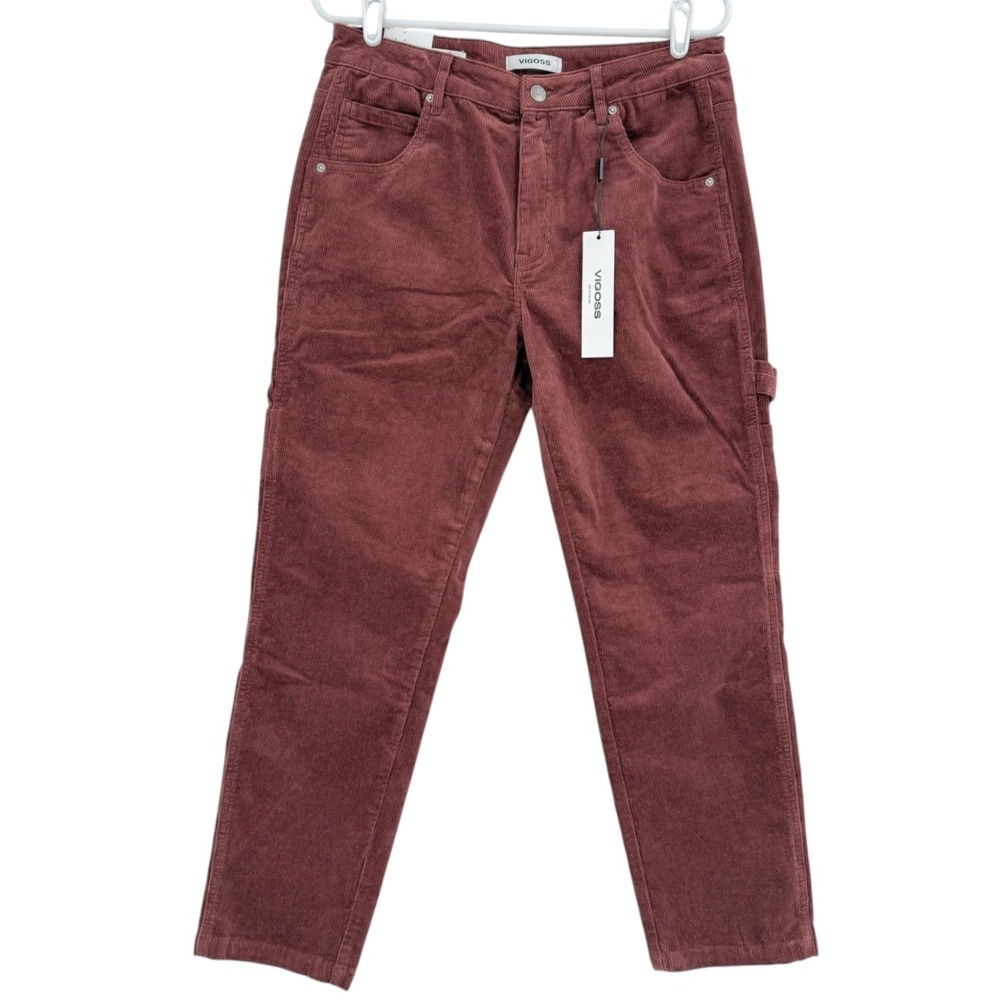 Vigoss Women's‎ Frankie Stretch Straight Leg Maroon Corduroy Pants Size 31 NWT